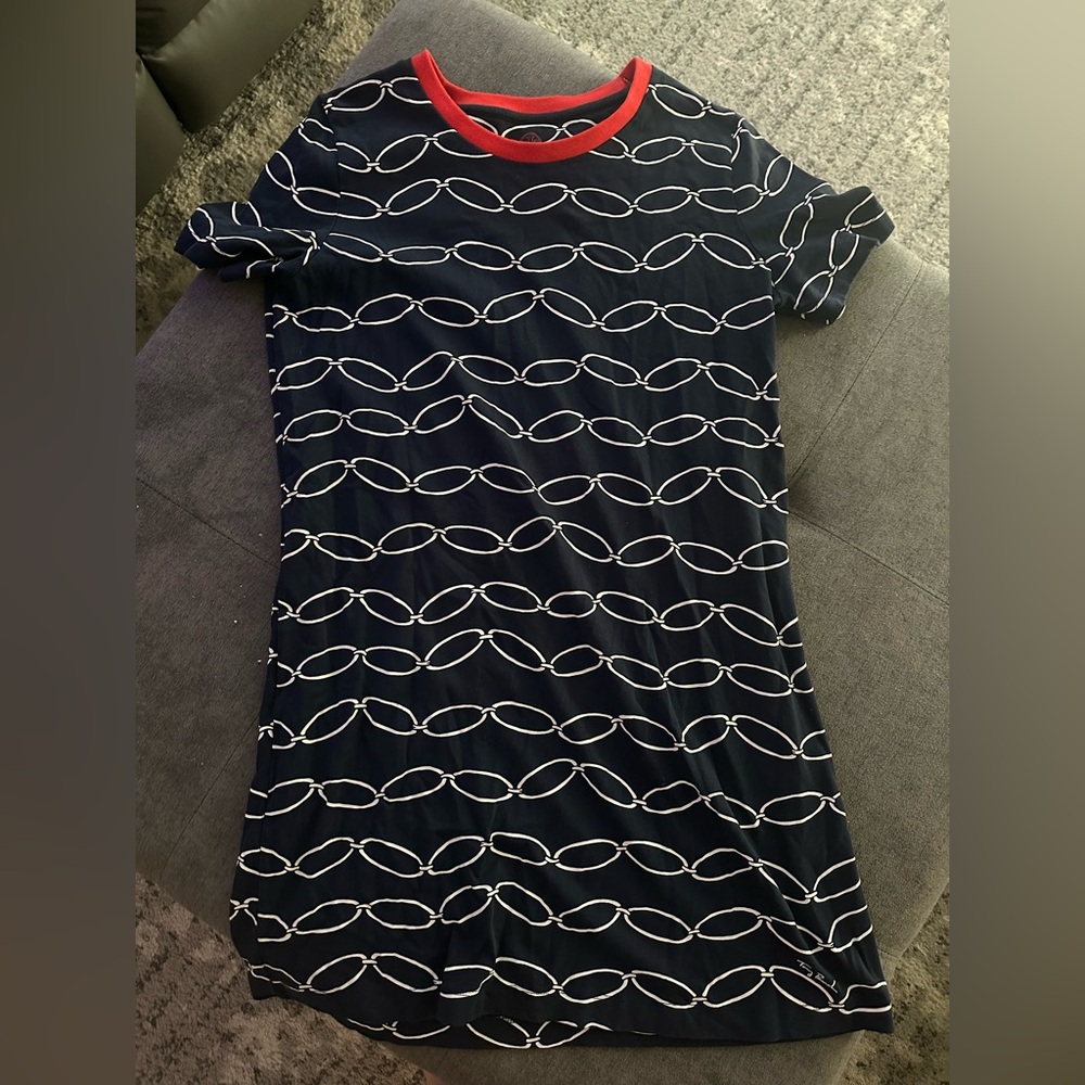 Tory Burch Navy Blue short sleeve dress with Red Trim